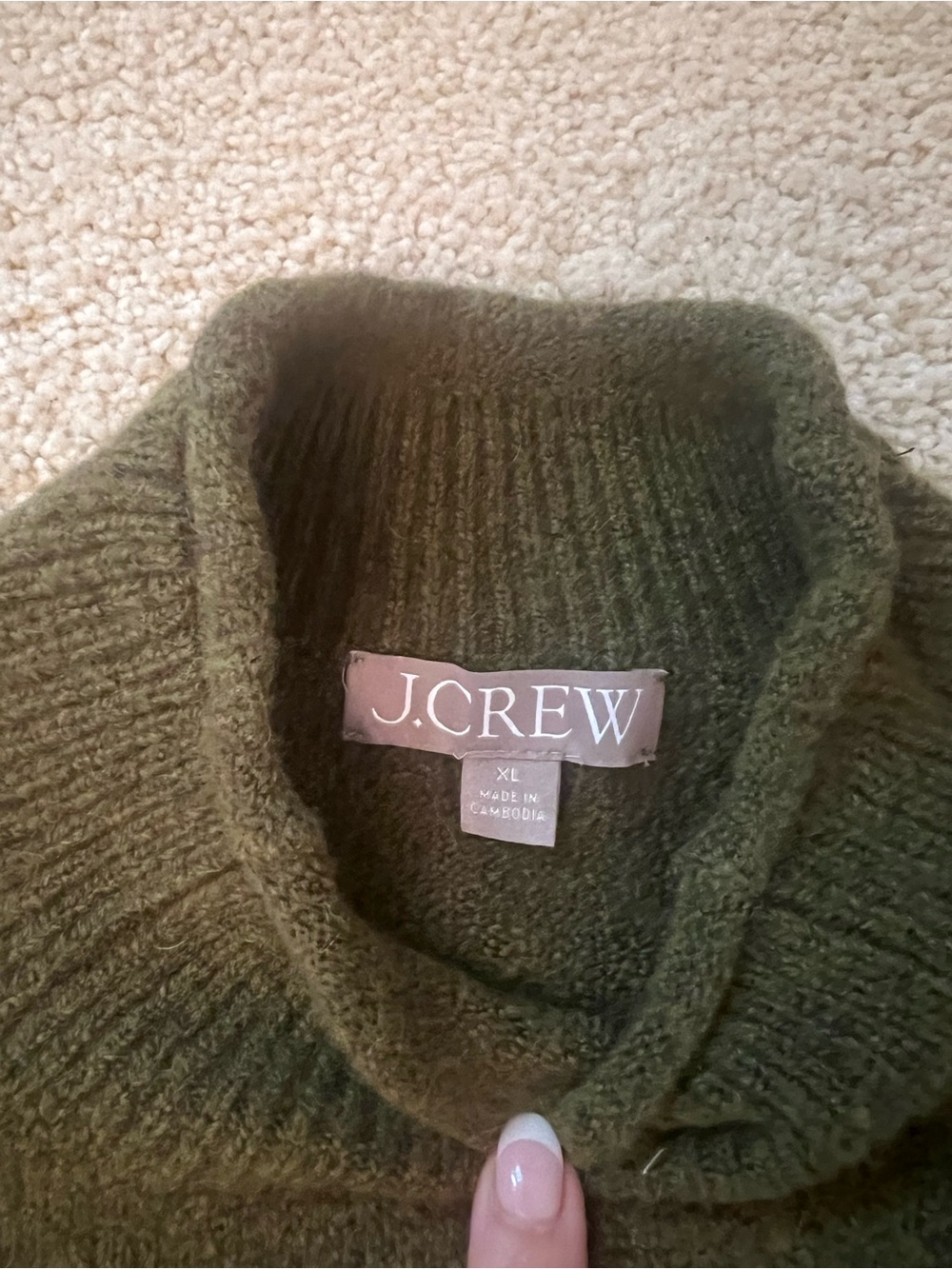 J. Crew Olive Rollneck Wool Sweater -XL - Picture 2 of 5